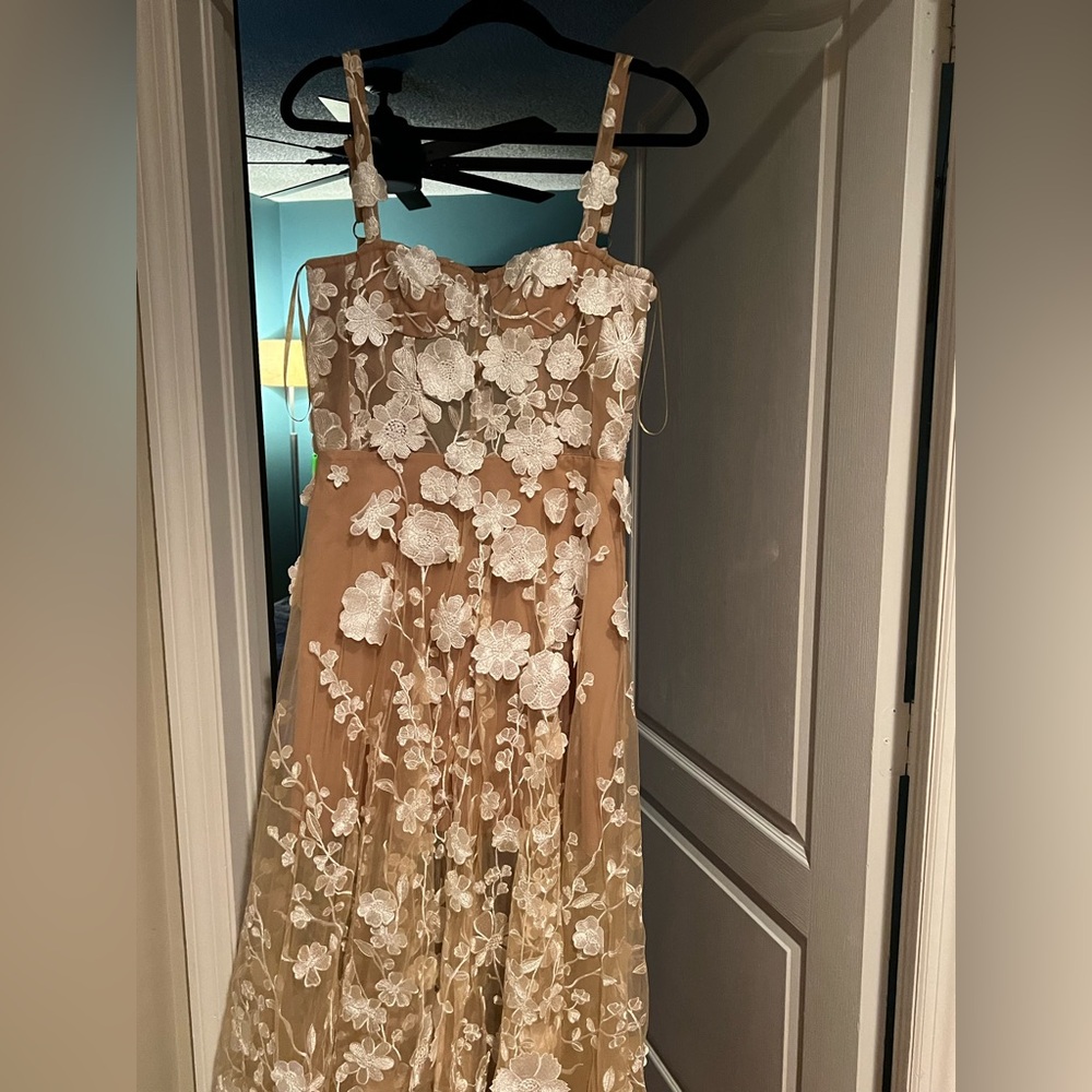 Bronx and Banco Cream Maxi Gown with White Floral Appliqué - Picture 4 of 5
